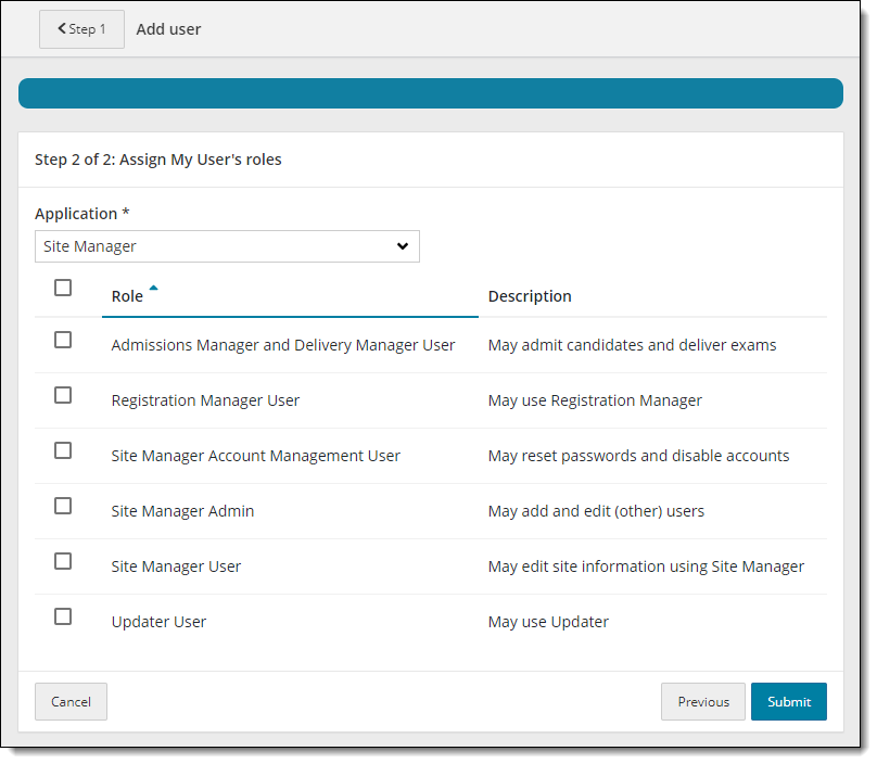 Select the roles to assign to the user.